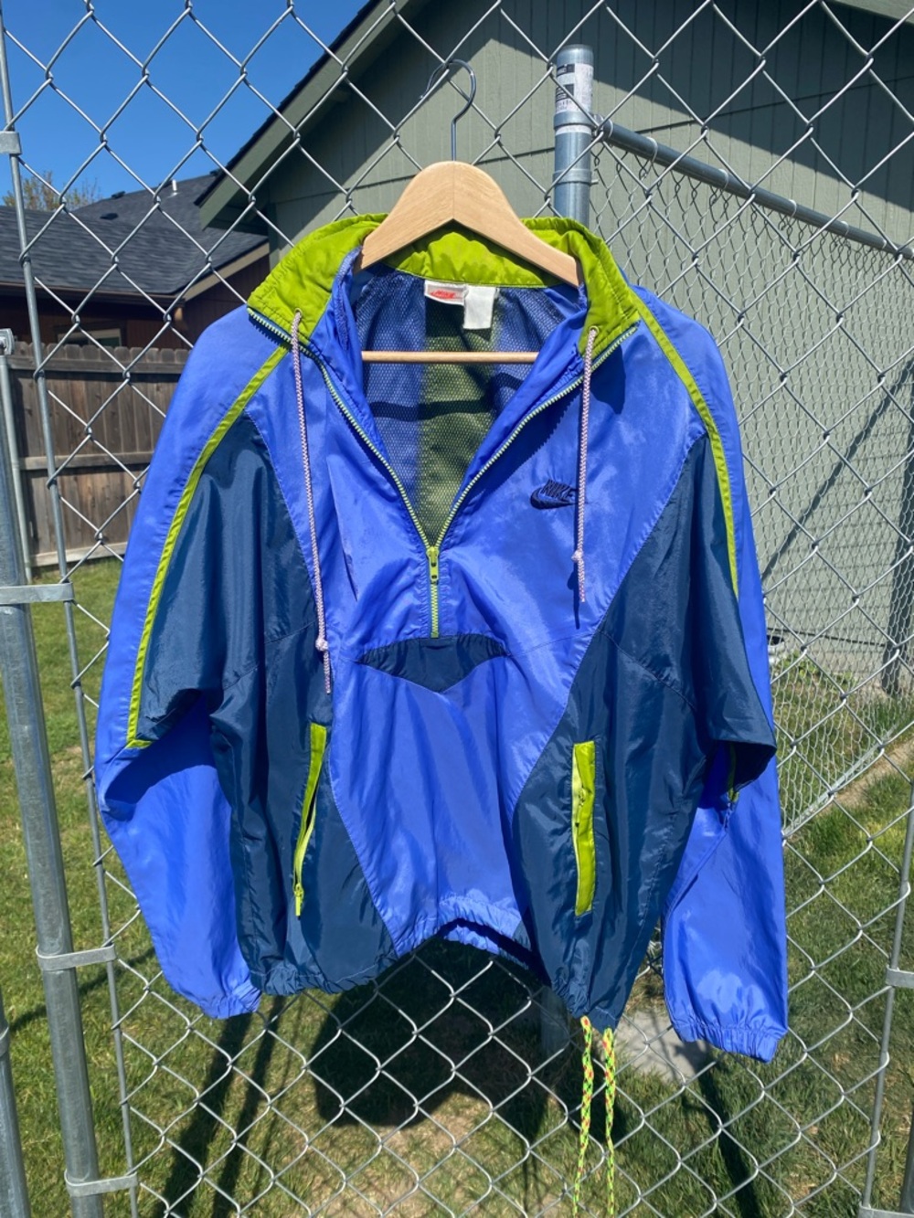 Vintage Nike Blue & Lime Pullover Windbreaker Jacket